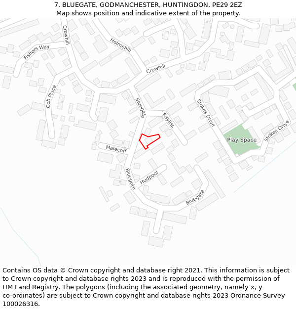 7, BLUEGATE, GODMANCHESTER, HUNTINGDON, PE29 2EZ: Location map and indicative extent of plot