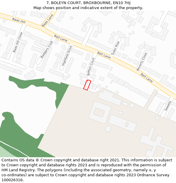 7, BOLEYN COURT, BROXBOURNE, EN10 7HJ: Location map and indicative extent of plot