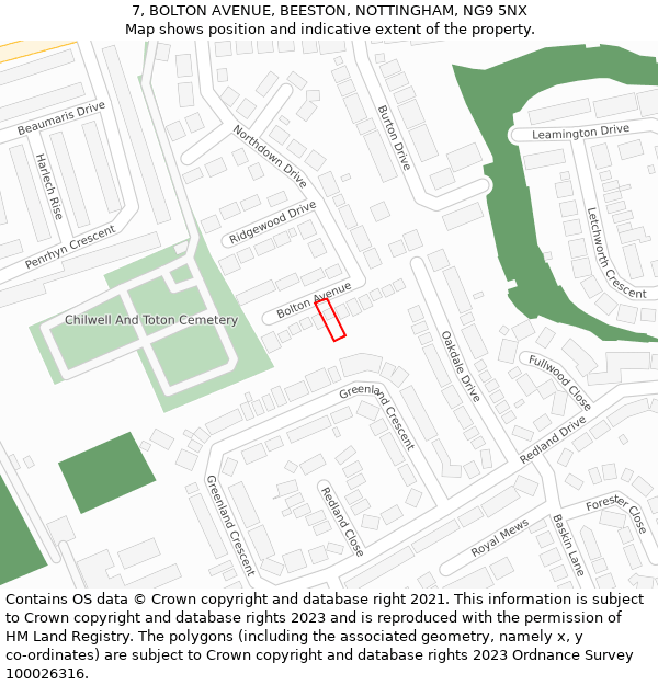 7, BOLTON AVENUE, BEESTON, NOTTINGHAM, NG9 5NX: Location map and indicative extent of plot