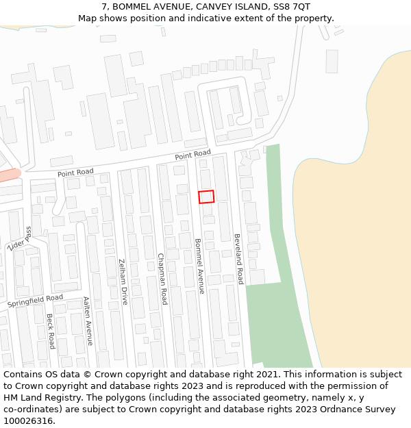 7, BOMMEL AVENUE, CANVEY ISLAND, SS8 7QT: Location map and indicative extent of plot