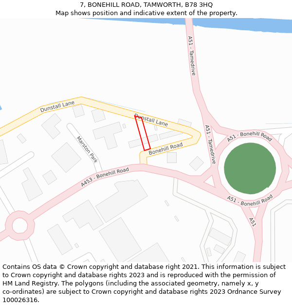 7, BONEHILL ROAD, TAMWORTH, B78 3HQ: Location map and indicative extent of plot