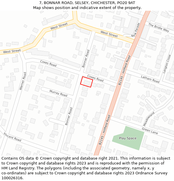 7, BONNAR ROAD, SELSEY, CHICHESTER, PO20 9AT: Location map and indicative extent of plot