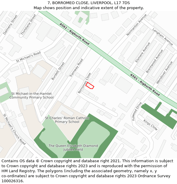 7, BORROMEO CLOSE, LIVERPOOL, L17 7DS: Location map and indicative extent of plot