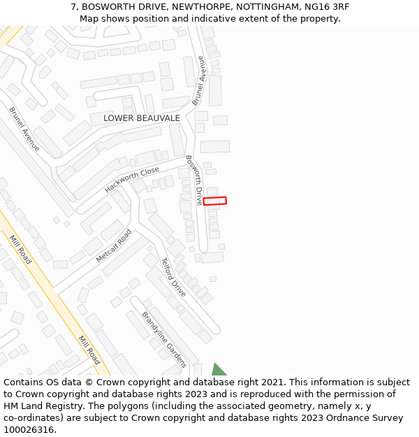 7, BOSWORTH DRIVE, NEWTHORPE, NOTTINGHAM, NG16 3RF: Location map and indicative extent of plot