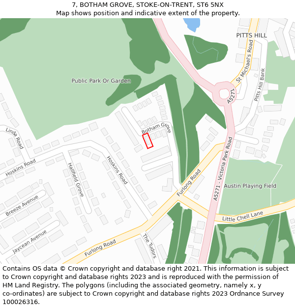 7, BOTHAM GROVE, STOKE-ON-TRENT, ST6 5NX: Location map and indicative extent of plot