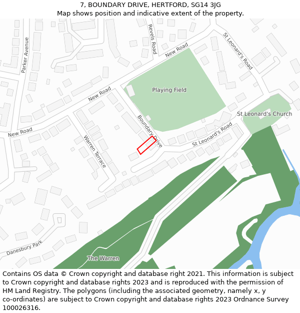 7, BOUNDARY DRIVE, HERTFORD, SG14 3JG: Location map and indicative extent of plot