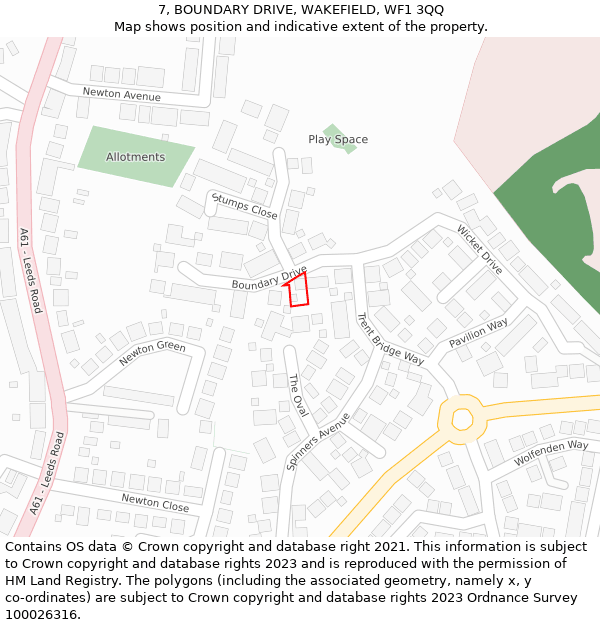 7, BOUNDARY DRIVE, WAKEFIELD, WF1 3QQ: Location map and indicative extent of plot