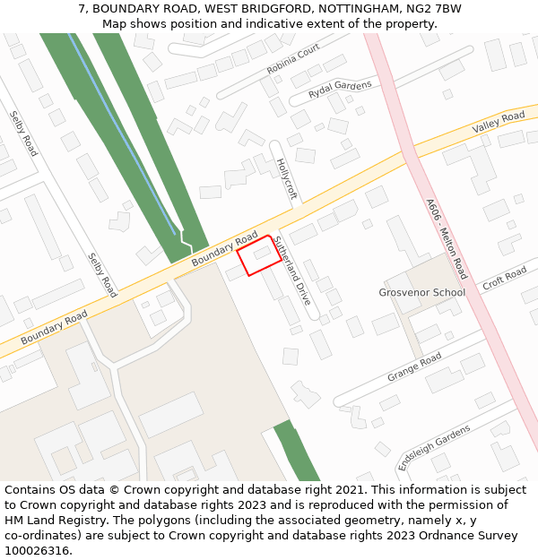 7, BOUNDARY ROAD, WEST BRIDGFORD, NOTTINGHAM, NG2 7BW: Location map and indicative extent of plot