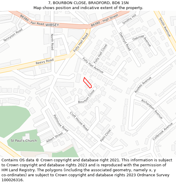 7, BOURBON CLOSE, BRADFORD, BD6 1SN: Location map and indicative extent of plot