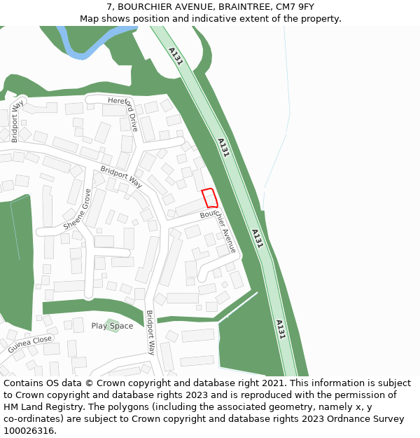 7, BOURCHIER AVENUE, BRAINTREE, CM7 9FY: Location map and indicative extent of plot