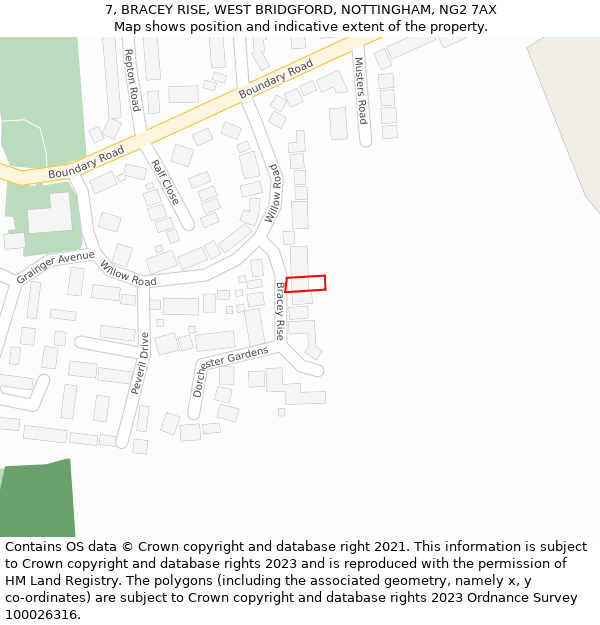 7, BRACEY RISE, WEST BRIDGFORD, NOTTINGHAM, NG2 7AX: Location map and indicative extent of plot