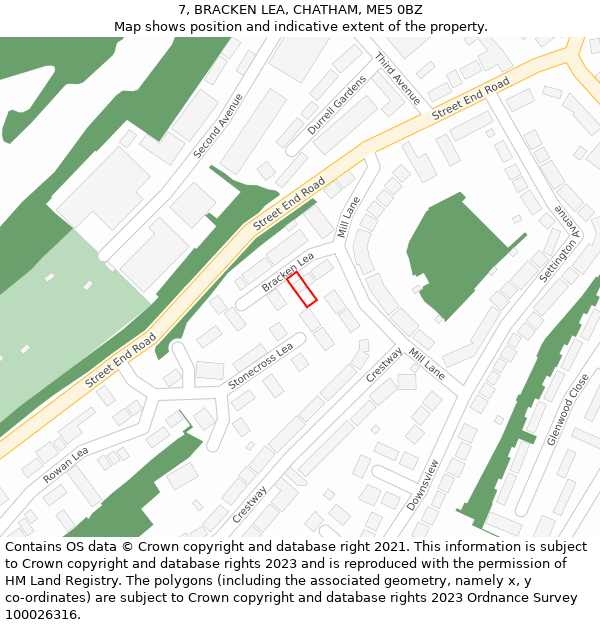 7, BRACKEN LEA, CHATHAM, ME5 0BZ: Location map and indicative extent of plot