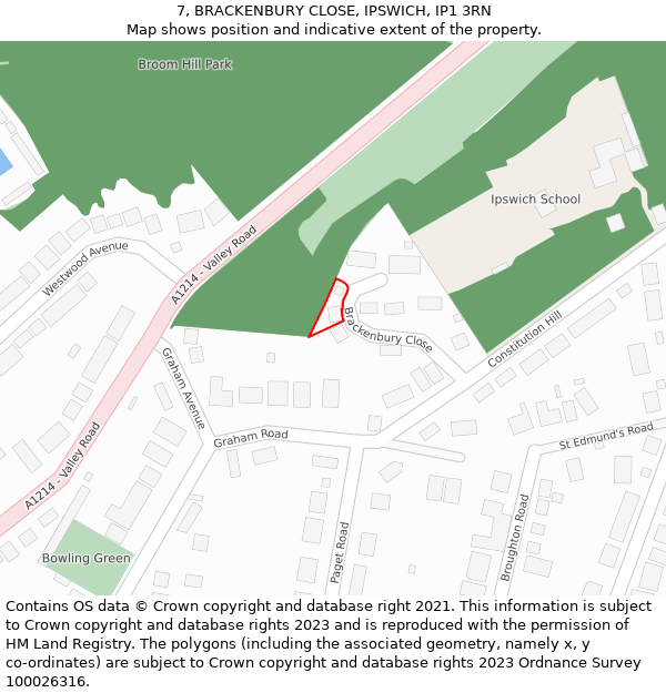 7, BRACKENBURY CLOSE, IPSWICH, IP1 3RN: Location map and indicative extent of plot