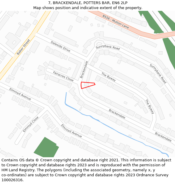 7, BRACKENDALE, POTTERS BAR, EN6 2LP: Location map and indicative extent of plot