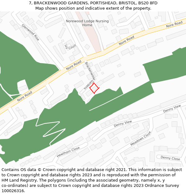 7, BRACKENWOOD GARDENS, PORTISHEAD, BRISTOL, BS20 8FD: Location map and indicative extent of plot