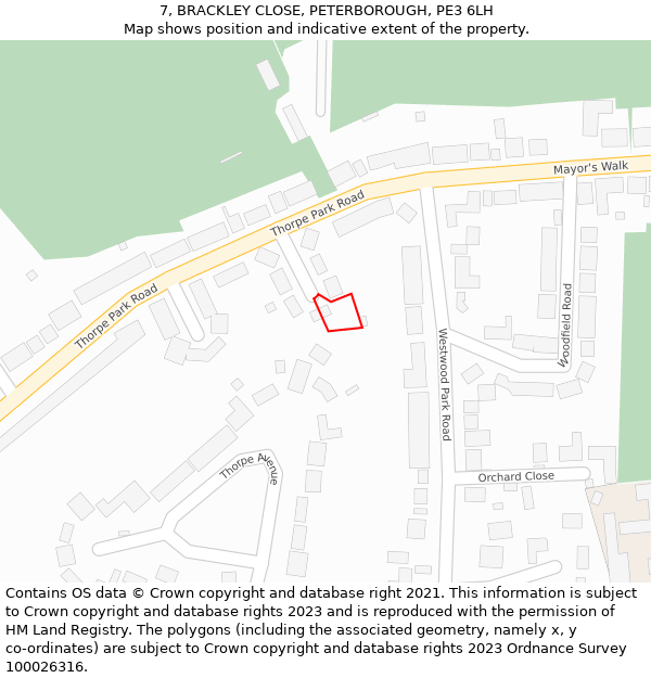 7, BRACKLEY CLOSE, PETERBOROUGH, PE3 6LH: Location map and indicative extent of plot