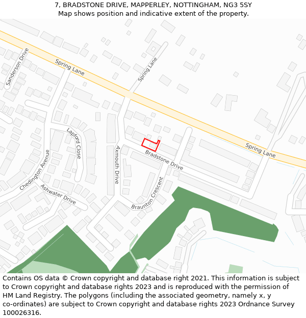 7, BRADSTONE DRIVE, MAPPERLEY, NOTTINGHAM, NG3 5SY: Location map and indicative extent of plot