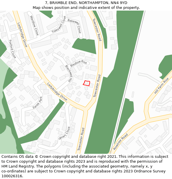 7, BRAMBLE END, NORTHAMPTON, NN4 9YD: Location map and indicative extent of plot