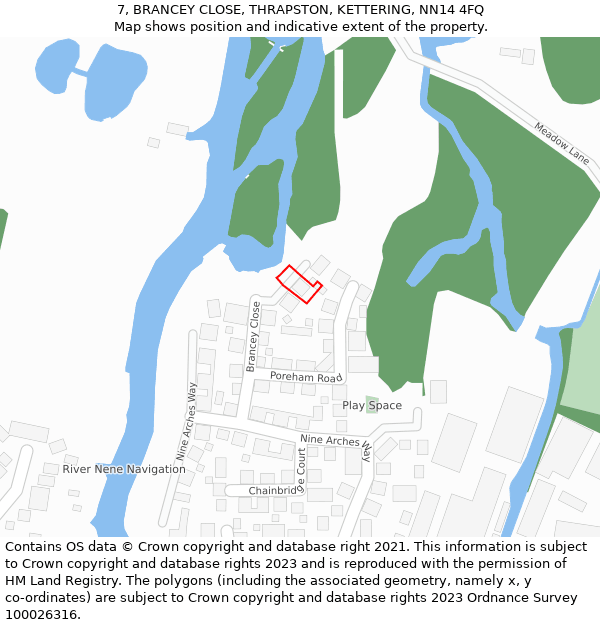 7, BRANCEY CLOSE, THRAPSTON, KETTERING, NN14 4FQ: Location map and indicative extent of plot