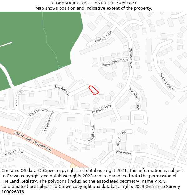 7, BRASHER CLOSE, EASTLEIGH, SO50 8PY: Location map and indicative extent of plot