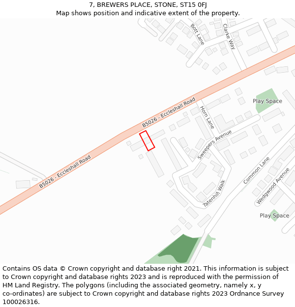 7, BREWERS PLACE, STONE, ST15 0FJ: Location map and indicative extent of plot