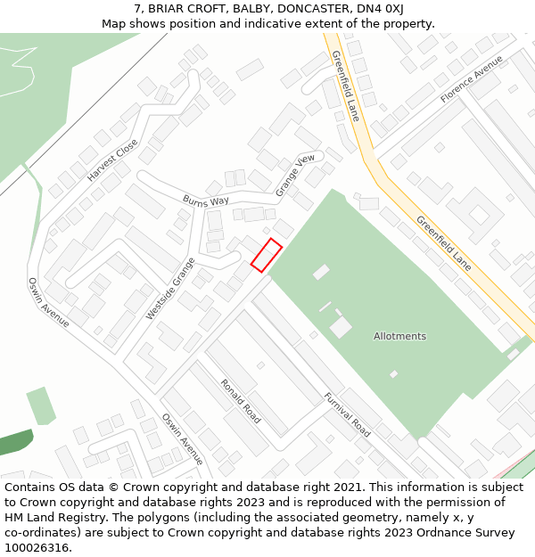 7, BRIAR CROFT, BALBY, DONCASTER, DN4 0XJ: Location map and indicative extent of plot