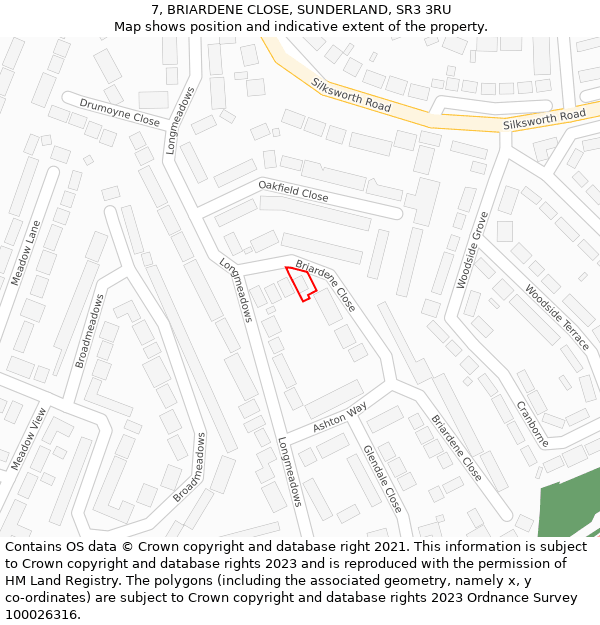 7, BRIARDENE CLOSE, SUNDERLAND, SR3 3RU: Location map and indicative extent of plot