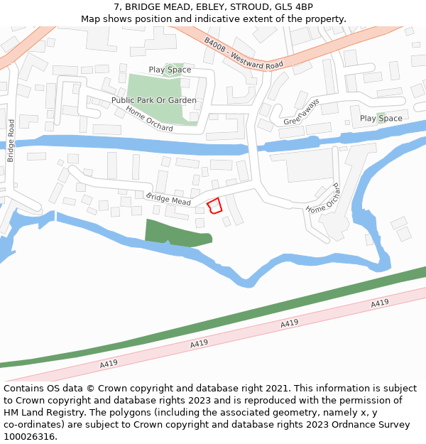 7, BRIDGE MEAD, EBLEY, STROUD, GL5 4BP: Location map and indicative extent of plot