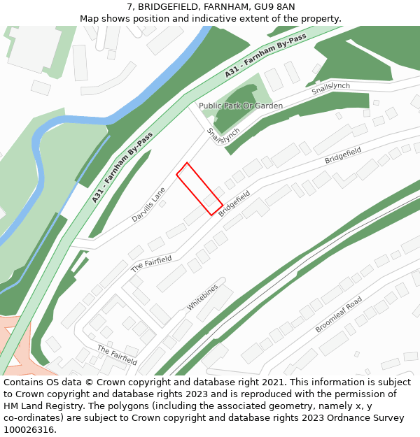 7, BRIDGEFIELD, FARNHAM, GU9 8AN: Location map and indicative extent of plot
