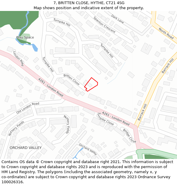 7, BRITTEN CLOSE, HYTHE, CT21 4SG: Location map and indicative extent of plot