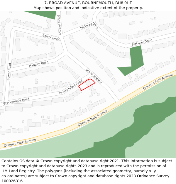 7, BROAD AVENUE, BOURNEMOUTH, BH8 9HE: Location map and indicative extent of plot