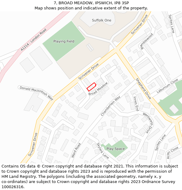7, BROAD MEADOW, IPSWICH, IP8 3SP: Location map and indicative extent of plot