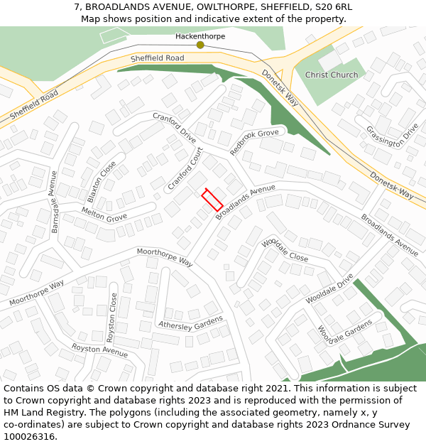 7, BROADLANDS AVENUE, OWLTHORPE, SHEFFIELD, S20 6RL: Location map and indicative extent of plot