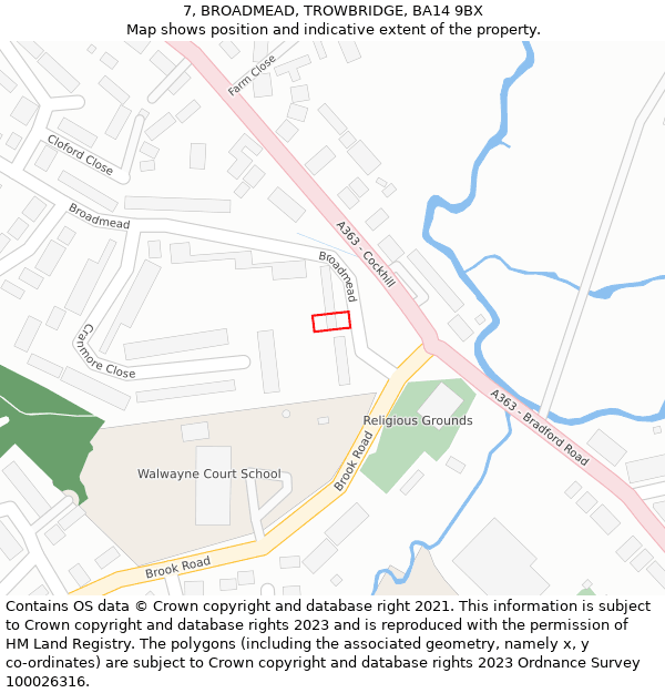 7, BROADMEAD, TROWBRIDGE, BA14 9BX: Location map and indicative extent of plot