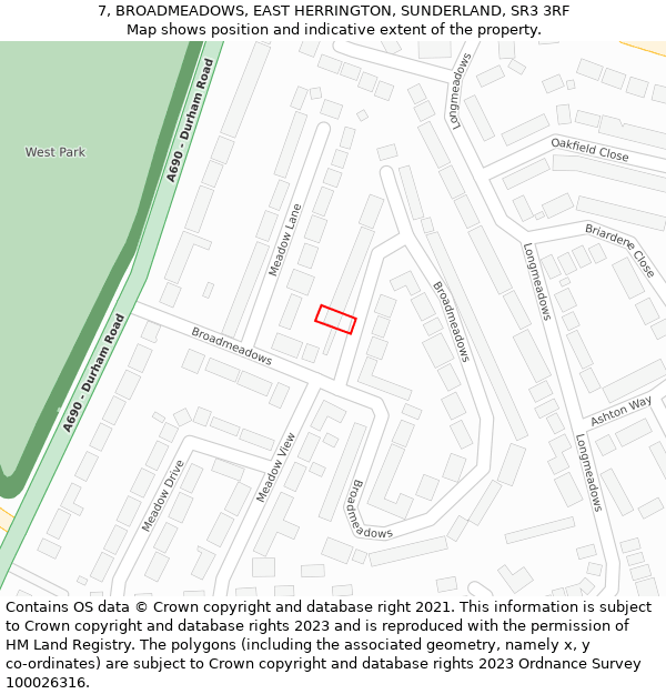 7, BROADMEADOWS, EAST HERRINGTON, SUNDERLAND, SR3 3RF: Location map and indicative extent of plot