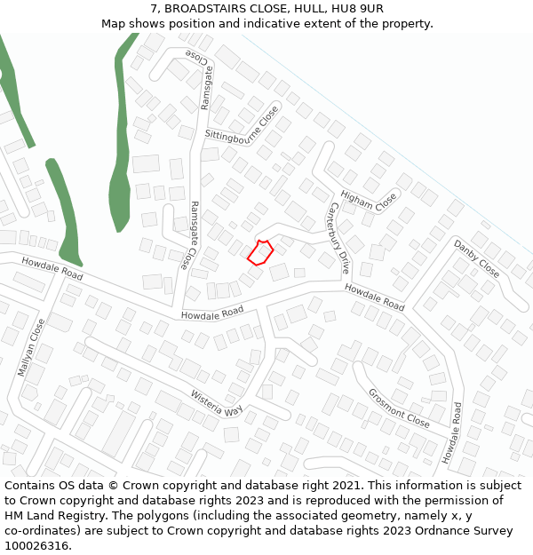 7, BROADSTAIRS CLOSE, HULL, HU8 9UR: Location map and indicative extent of plot