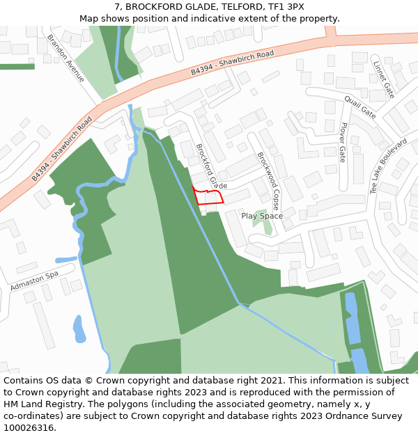 7, BROCKFORD GLADE, TELFORD, TF1 3PX: Location map and indicative extent of plot