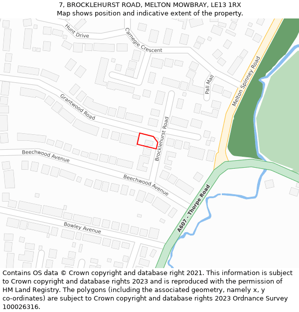 7, BROCKLEHURST ROAD, MELTON MOWBRAY, LE13 1RX: Location map and indicative extent of plot