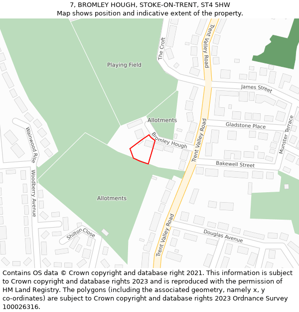 7, BROMLEY HOUGH, STOKE-ON-TRENT, ST4 5HW: Location map and indicative extent of plot