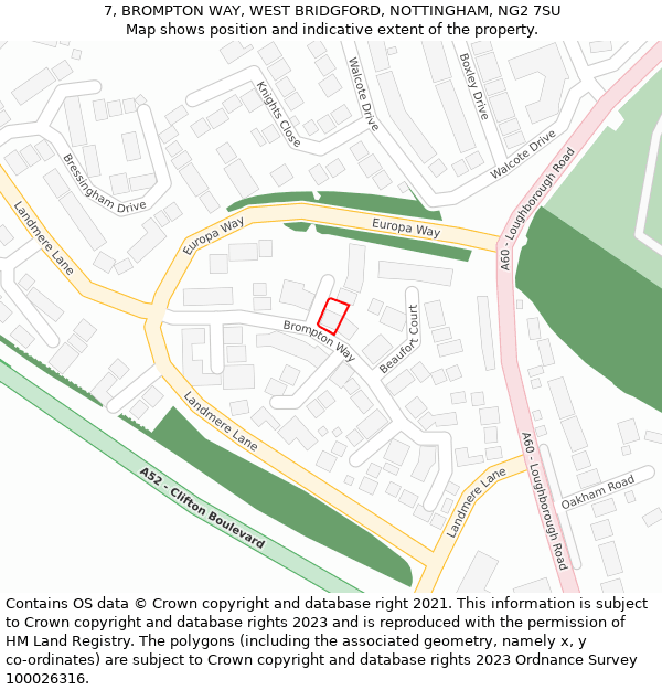 7, BROMPTON WAY, WEST BRIDGFORD, NOTTINGHAM, NG2 7SU: Location map and indicative extent of plot