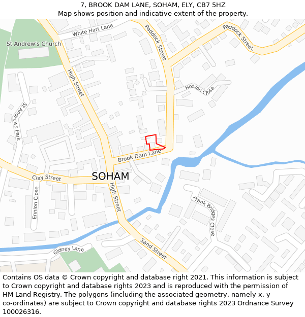 7, BROOK DAM LANE, SOHAM, ELY, CB7 5HZ: Location map and indicative extent of plot