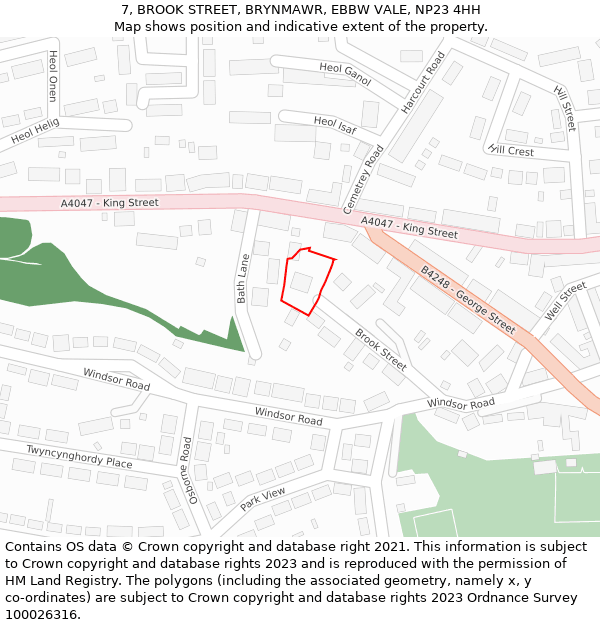 7, BROOK STREET, BRYNMAWR, EBBW VALE, NP23 4HH: Location map and indicative extent of plot