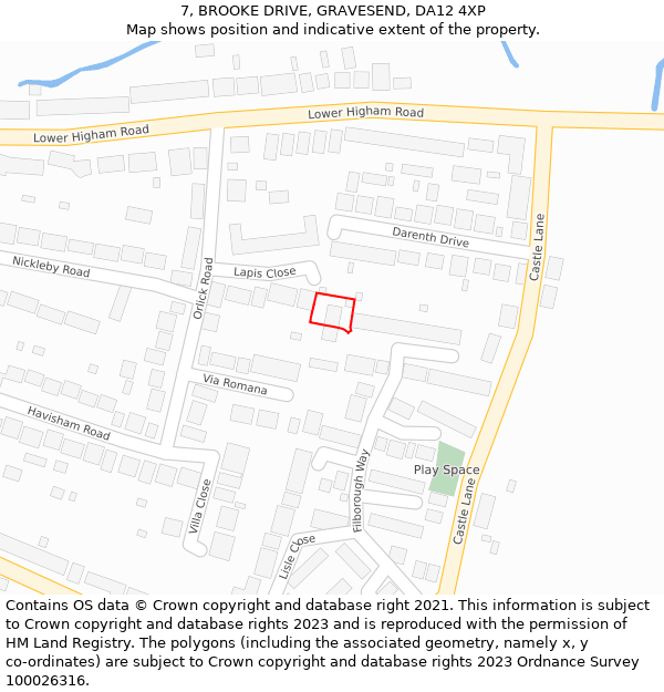 7, BROOKE DRIVE, GRAVESEND, DA12 4XP: Location map and indicative extent of plot
