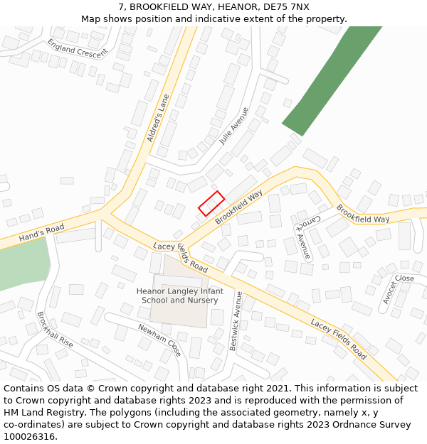 7, BROOKFIELD WAY, HEANOR, DE75 7NX: Location map and indicative extent of plot