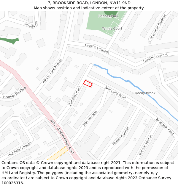 7, BROOKSIDE ROAD, LONDON, NW11 9ND: Location map and indicative extent of plot