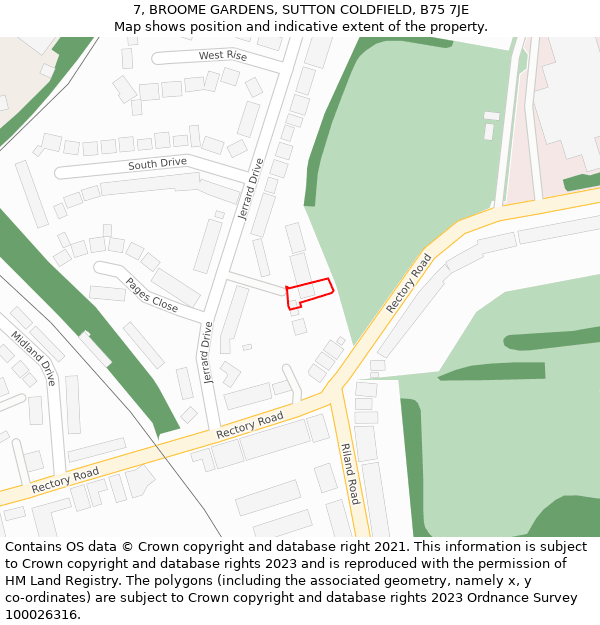7, BROOME GARDENS, SUTTON COLDFIELD, B75 7JE: Location map and indicative extent of plot