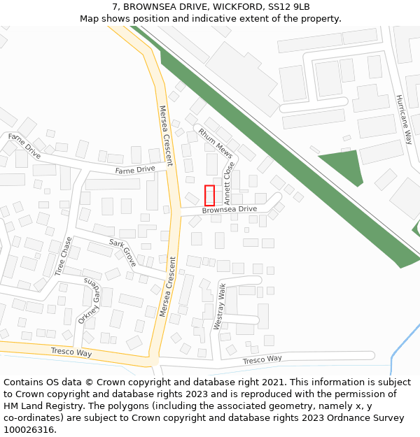 7, BROWNSEA DRIVE, WICKFORD, SS12 9LB: Location map and indicative extent of plot