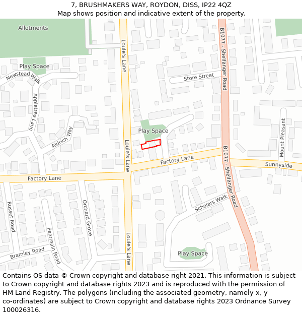 7, BRUSHMAKERS WAY, ROYDON, DISS, IP22 4QZ: Location map and indicative extent of plot