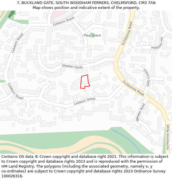 7, BUCKLAND GATE, SOUTH WOODHAM FERRERS, CHELMSFORD, CM3 7AN: Location map and indicative extent of plot