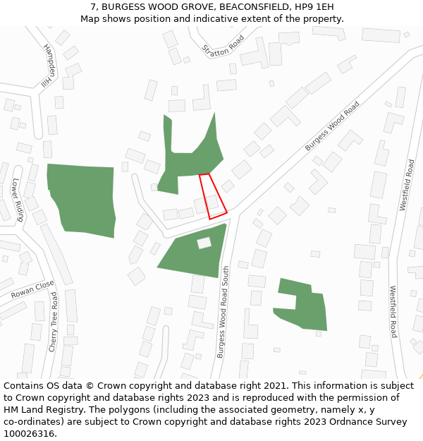 7, BURGESS WOOD GROVE, BEACONSFIELD, HP9 1EH: Location map and indicative extent of plot